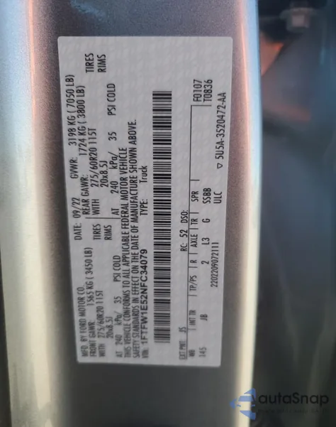 2022 Ford F150 Supercrew from USA, damaged, VIN 1FTFW1E52NFC34079